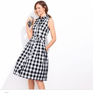 TALBOTS Black White Gingham Belted Shirt Dress